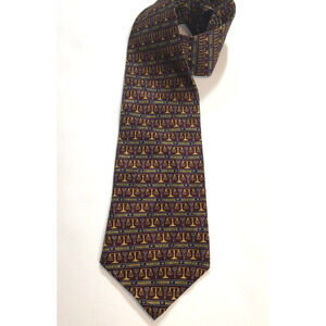 Museum Artifacts Justice/Lawyer Scales of Justice Brown, Navy & Gold Silk Tie